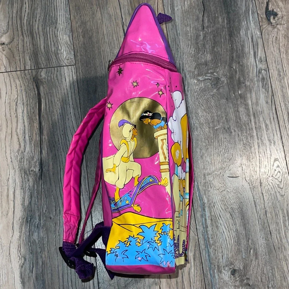 Vintage Disney Aladdin‎ Jasmine Genie Pink Purple Vinyl Backpack 90s Kids Bag
